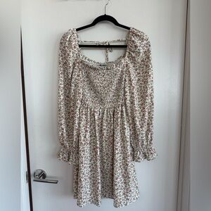 Dress Forum Floral Smocked Bodice Dress - Cream, Pink & Green